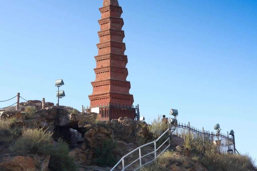 red sandstone hill of Hongshan Park above Urumqi city