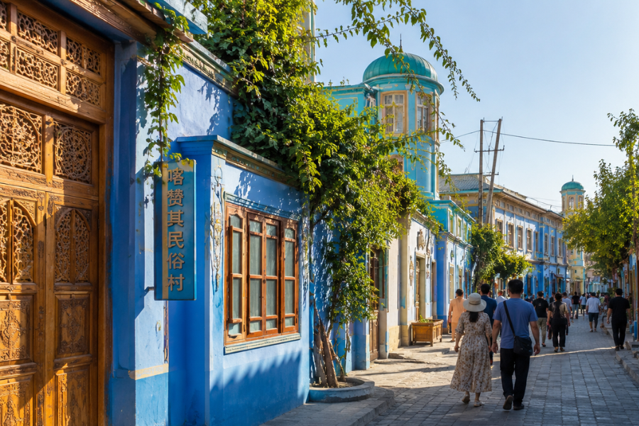 Kazanqi Folk Village blue streets in Yining Xinjiang Kazanqi Folk Village blue streets in Yining Xinjiang