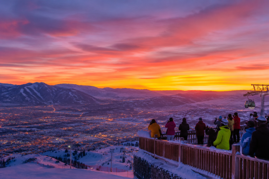 sunset and evening view from Jiangjunshan International Ski Resort above Altay City