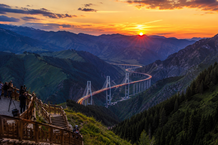 Guozigou Bridge viewpoint for photography along the Ili road trip route Guozigou Bridge viewpoint for photography along the Ili road trip route