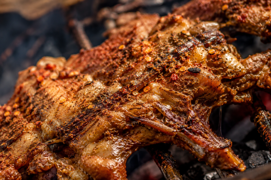 charcoal grilled chicken rack with cumin and chili seasoning in Xinjiang
