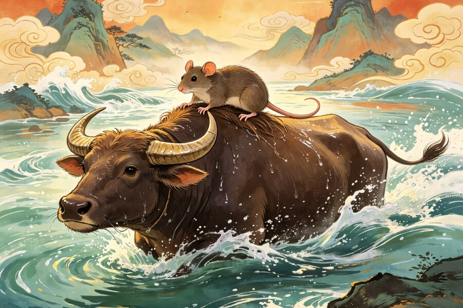 Chinese Zodiac Great Race legend featuring the Rat and Ox Chinese Zodiac Great Race legend featuring the Rat and Ox