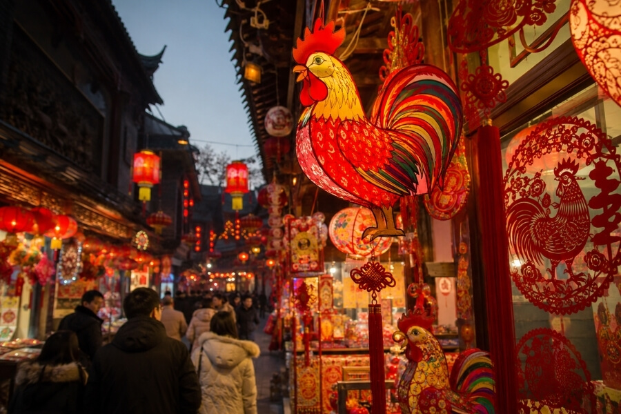 Year of the Rooster decorations during Chinese Spring Festival Year of the Rooster decorations during Chinese Spring Festival