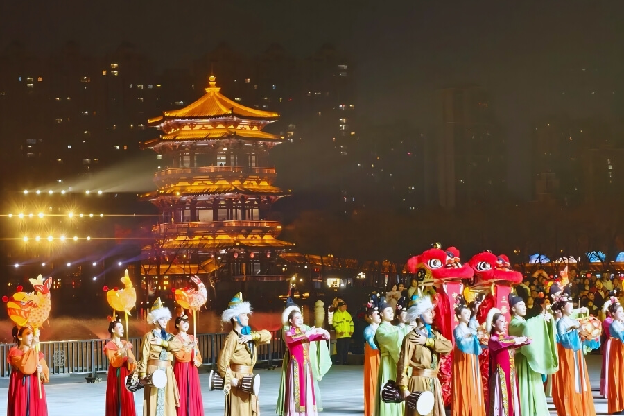 Travelers experiencing Year of the Ox zodiac culture in Xi'an China Travelers experiencing Year of the Ox zodiac culture in Xi'an China