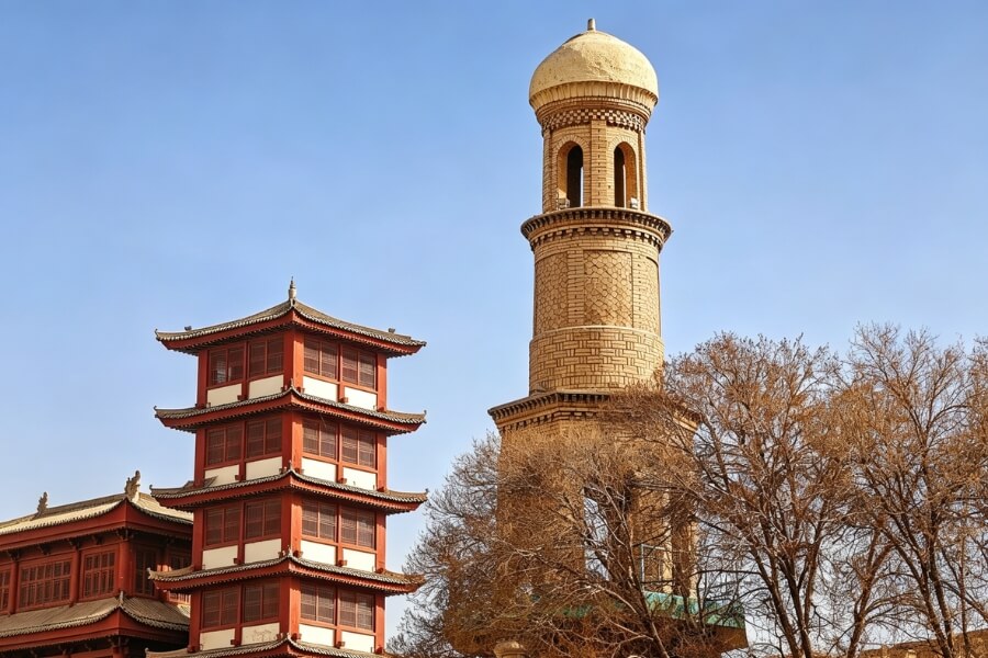 Uyghur culture and Chinese names in Kashgar Old City Xinjiang